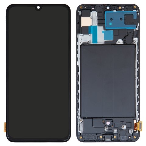 Дисплей Samsung SM-A705 Galaxy A70, черный | с тачскрином | с передней панелью | High Copy, OLED, со стандартным ободком | дисплейный модуль, экран, монитор