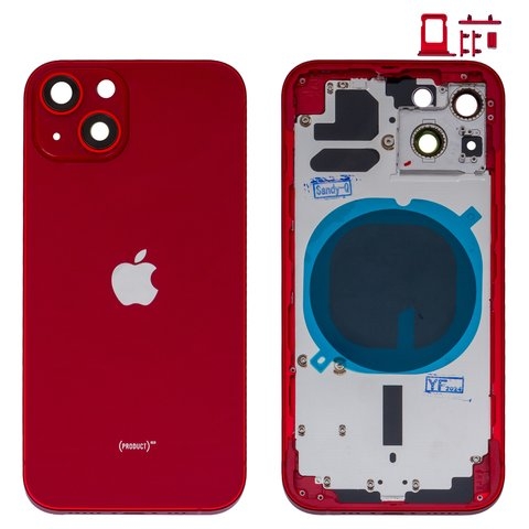 Корпус для iPhone 13, красный, с держателем SIM-карты, с боковыми кнопками, red