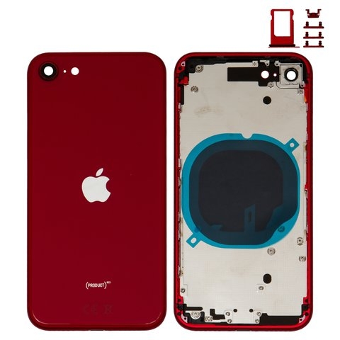 Корпус Apple iPhone SE 2020, красный, с держателем SIM-карты, с боковыми кнопками, Original (PRC), (панель, панели)