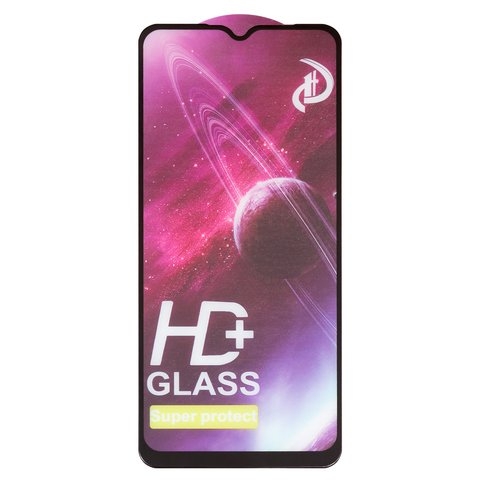 Закаленное защитное стекло Realme 5, C11, C12, C15, 0.33 мм, совместимо с чехлом, черное, Full Glue (клей по всей площади стекла), HD+