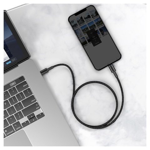 USB кабель Baseus High Density Braided, USB тип-C, Lightning, 100 см, 20 Вт, черный, #CATLGD-01 