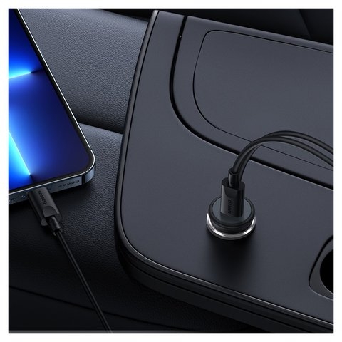 Автомобильное зарядное устройство Baseus CW01 Magnetic, черное, с кнопкой, c кабелем, 40 Вт, 1 порт, 12-24 B, #SUCX040101 