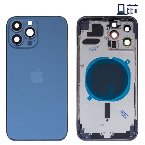 Корпус для iPhone 13 Pro Max, синий, с держателем SIM-карты, с боковыми кнопками, sierra blue