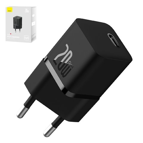Сетевое зарядное устройство Baseus, GaN, 5 mini, 20 Вт, Fast Charge, чорний, 1 порт, #CCGN050101