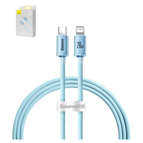 USB кабель Baseus Crystal Shine Series, USB тип-C, Lightning, 120 см, 20 Вт, голубой, #CAJY001303
