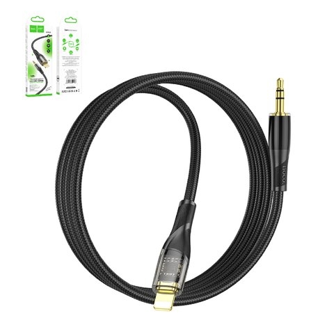 AUX-кабель Hoco UPA25, TRS 3.5 мм, Lightning, 100 см, черный, в нейлоновой оплетке, #6931474791153