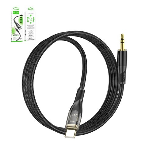 AUX-кабель Hoco UPA25, USB тип-C, TRS 3.5 мм, 100 см, черный, в нейлоновой оплетке, #6931474791177