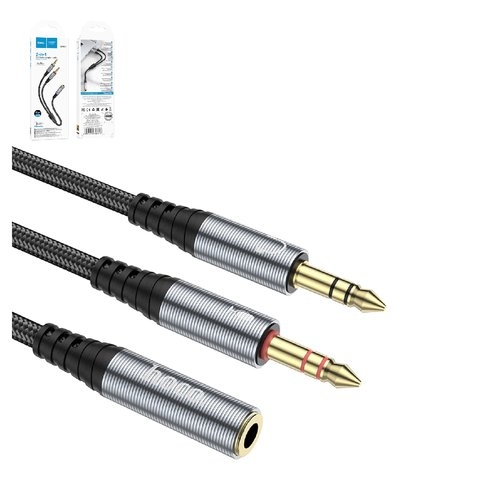 AUX-кабель Hoco UPA21, TRS 3.5 мм, TRRS 3.5 мм, 25 см, сірий, для наушников, в нейлоновой оплетке, female to 2 male, #6931474766816