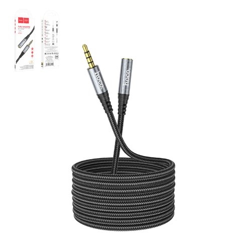 AUX-кабель Hoco UPA20, TRRS 3.5 мм, 200 см, серый, в нейлоновой оплетке, #6931474762160