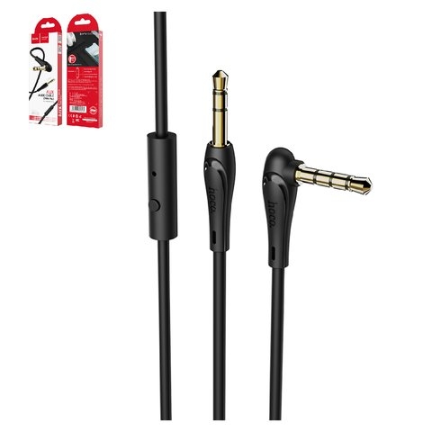 AUX-кабель Hoco UPA15, TRS 3.5 мм, TRRS 3.5 мм, 100 см, чорний, с микрофоном, Г-образный, #6931474713421