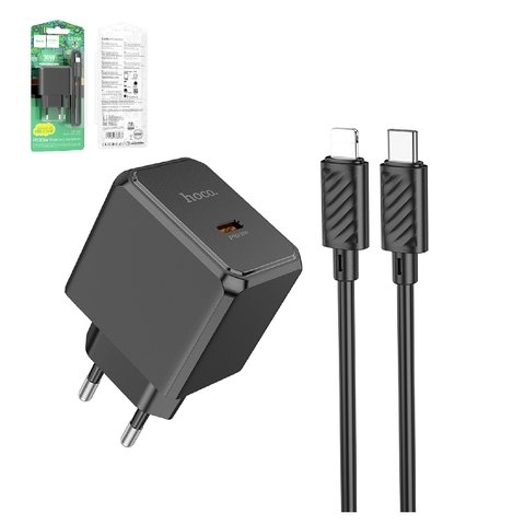 Сетевое зарядное устройство Hoco CS15A, Power Delivery (30 Вт), черный, c кабелем USB тип-C к Lightning для Apple, 1 порт, #6942007603966