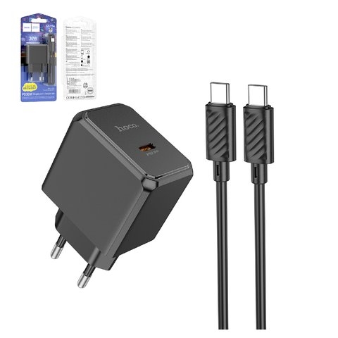 Сетевое зарядное устройство Hoco CS15A, 30 Вт, Power Delivery (PD), черный, c кабелем USB тип-C к USB тип-C, 1 порт, #6942007603973