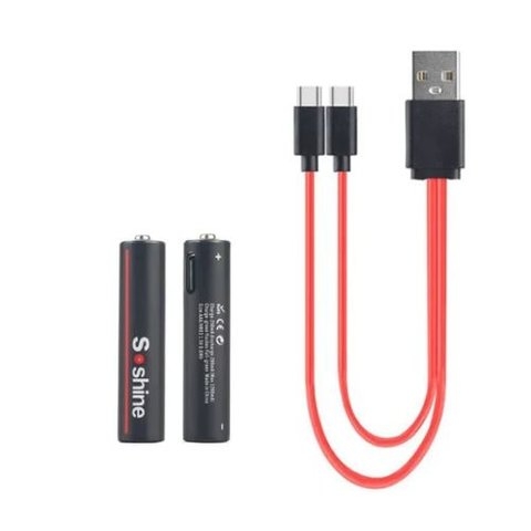 Аккумулятор AAA Soshine AAA/HR03, 1,5 B, Li-ion, 2 шт., в боксе, c кабелем, (600mWh), заряджається від USB Type-C