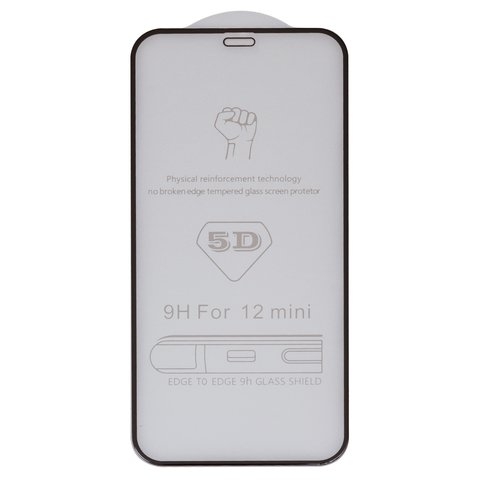 Закаленное защитное стекло Apple iPhone 12 mini, совместимо с чехлом, Full Glue, (без упаковки), чорний, cлой клея нанесен по всей поверхности