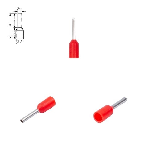 Наконечник VE0508, трубчастый, изолированный, красный, 10 шт., 0,5 мм², 8 мм