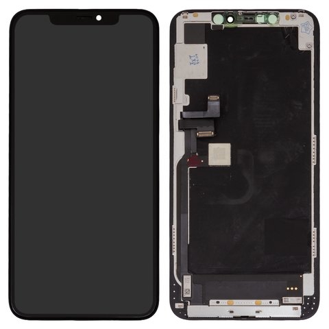 Дисплей Apple iPhone 11 Pro Max, чорний | з тачскріном | в передній панелі | Original (реновація) | дисплейный модуль, экран, з фіксатором камери та датчіка наближення