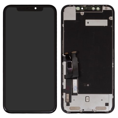 Дисплей iPhone XR, чорний | з тачскріном | в передній панелі | Original (реновація) | дисплейный модуль, экран, з фіксатором камери та датчіка наближення