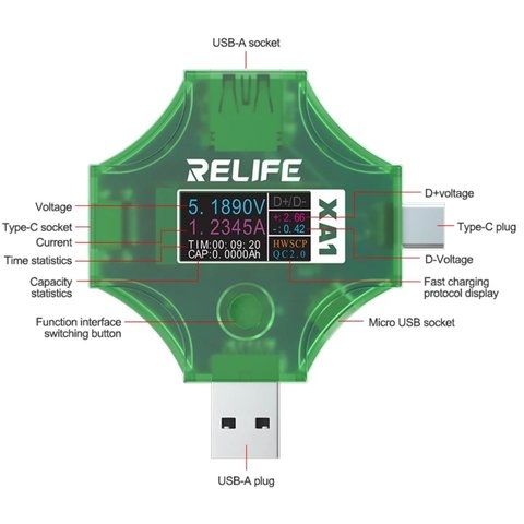 USB-тестер RELIFE XA1 , USB тип-C, USB тип-A