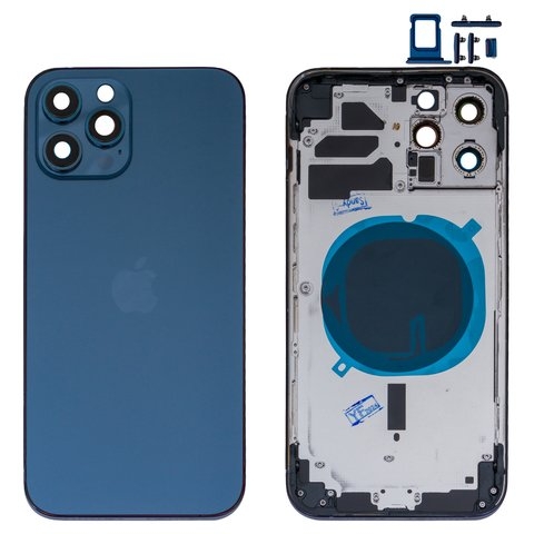 Корпус для iPhone 12 Pro Max, синий, с держателем SIM-карты, с боковыми кнопками, High Copy, pacific blue