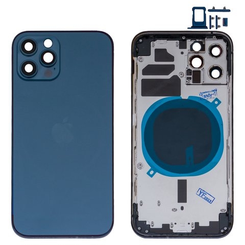 Корпус для iPhone 12 Pro, синий, с держателем SIM-карты, с боковыми кнопками, High Copy, pacific blue