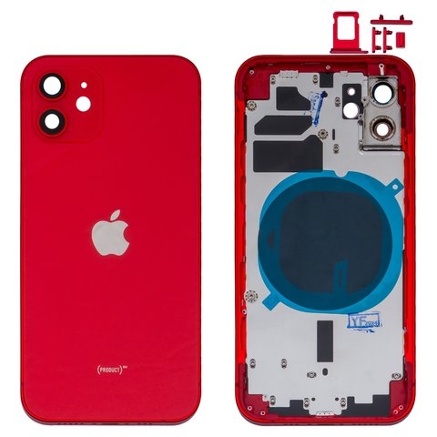 Корпус для iPhone 12, красный, с держателем SIM-карты, с боковыми кнопками, High Copy, red