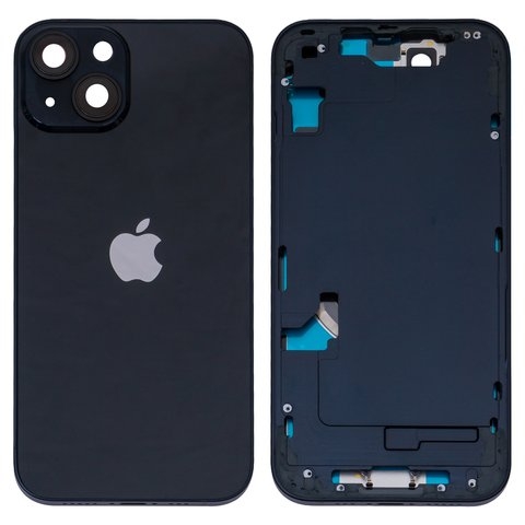 Корпус для iPhone 14, черный, с держателем SIM-карты, с боковыми кнопками, High Copy, Global, midnight