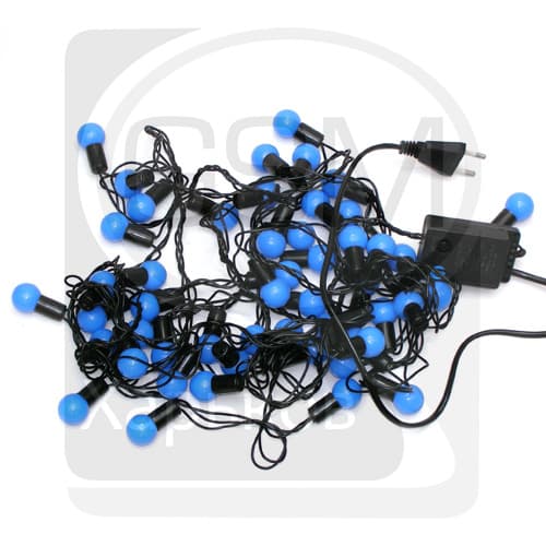 Гирлянда домашняя, 50 светодиодов в синих шариках, 2 см, синий свет, черный провод