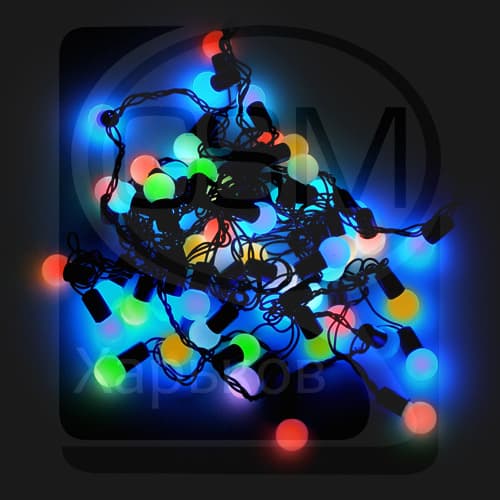 Гирлянда домашняя, 50 светодиодов в белых шариках, 2 см, многоцветная RGB, черный провод