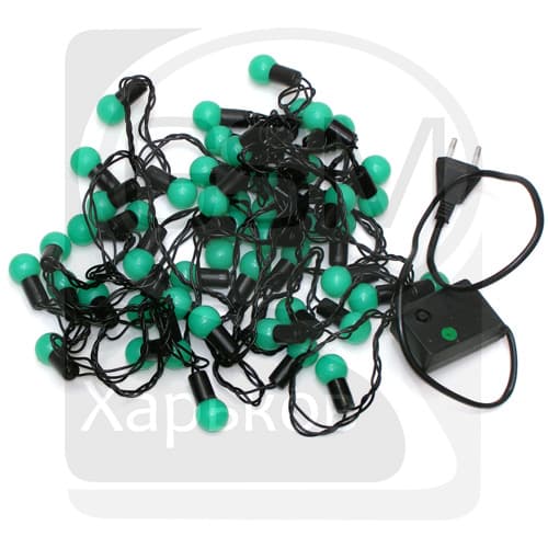 Гирлянда домашняя, 50 светодиодов в зеленых шариках, 2 см, зеленый свет, черный провод