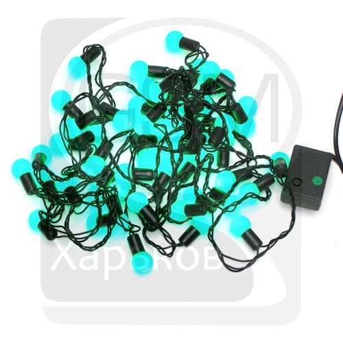 Гирлянда домашняя, 50 светодиодов в зеленых шариках, 2 см, зеленый свет, черный провод