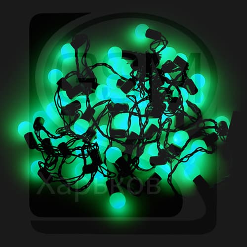 Гирлянда домашняя, 50 светодиодов в зеленых шариках, 2 см, зеленый свет, чорний провод