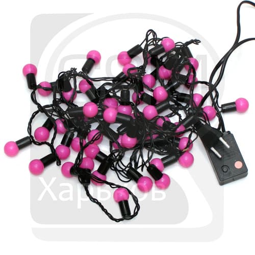 Гирлянда домашняя, 50 светодиодов в розовых шариках, 2 см, розовый свет, черный провод
