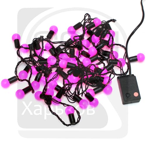 Гирлянда домашняя, 50 светодиодов в розовых шариках, 2 см, розовый свет, черный провод