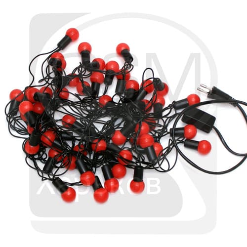 Гирлянда домашняя, 50 светодиодов в красных шариках, 2 см, красный свет, черный провод