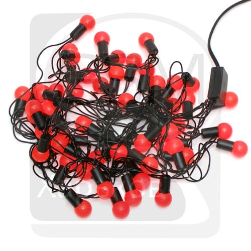 Гирлянда домашняя, 50 светодиодов в красных шариках, 2 см, красный свет, черный провод